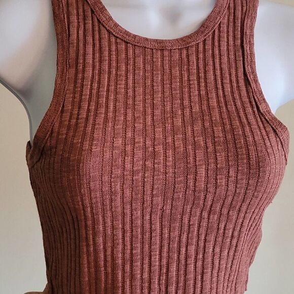 NEW Crewneck cropped tank top ribbed knit Cotton blend Rust AGRADE raw hem - Picture 7 of 10